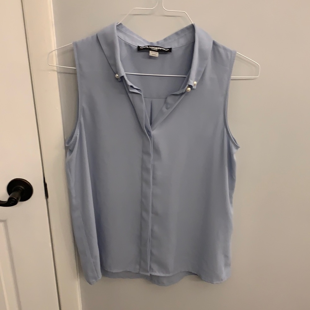 Karl Lagerfeld blue tank top blouse with pearls size medium